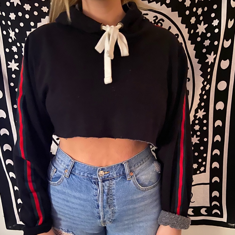 Red and Green Stripe Cropped Sweatshirt